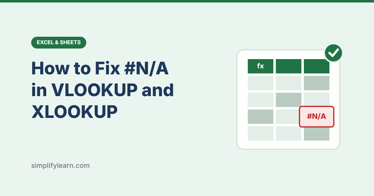Spreadsheet with a #N/A error cell, illustrating how to fix #N/A in VLOOKUP and XLOOKUP